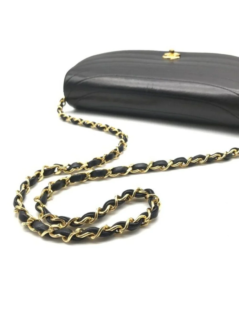Chanel CC Logo Leather Half Moon Turnlock Chain Shoulder Bag Black